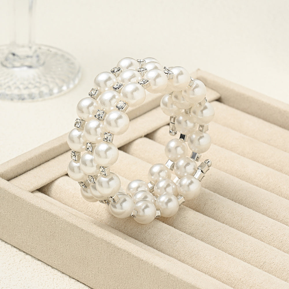 Pearl stacked bracelet set wholesale - cross-border bridal wedding light luxury high-end multi-layer adjustable stretch bracelet