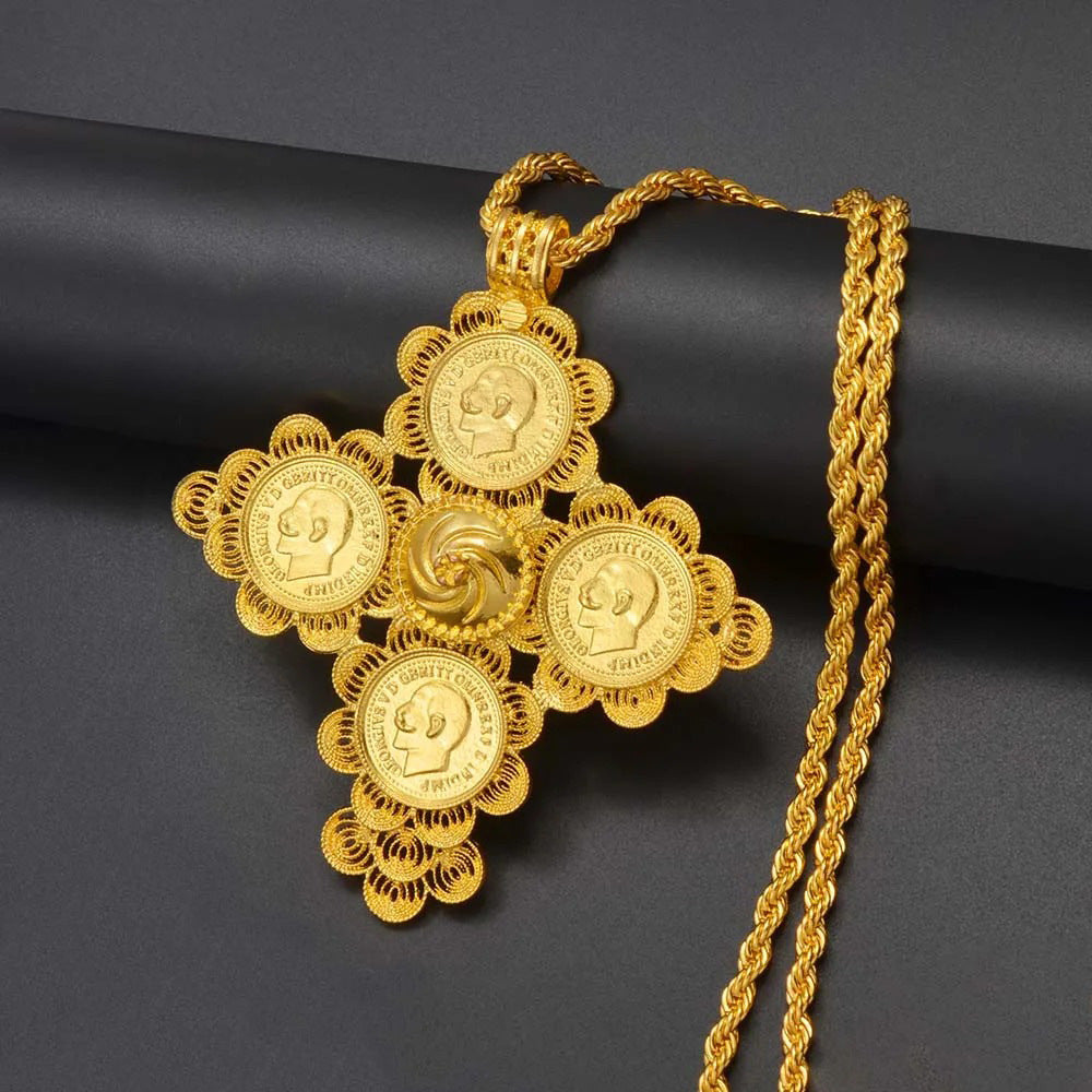 24k ethiopian big cross head pendant gold african eritrean traditional wedding