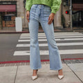 Amazon stretch jeans women's new european and american style elegant commute micro flare washed double button denim pants
