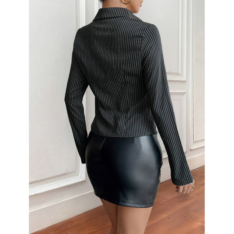 code new arrival  women's original lapel stripesilm long sleevesshirt