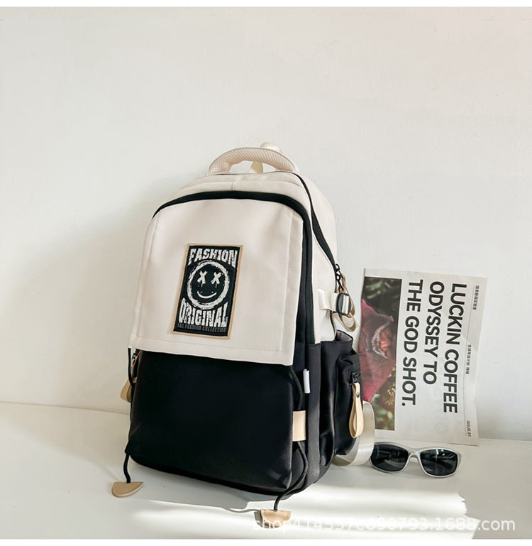 Backpack with flap closure and drawstring, american retro style, school bag for middle and high school students, casual travel, couple's backpack, lightweight college student book bag
