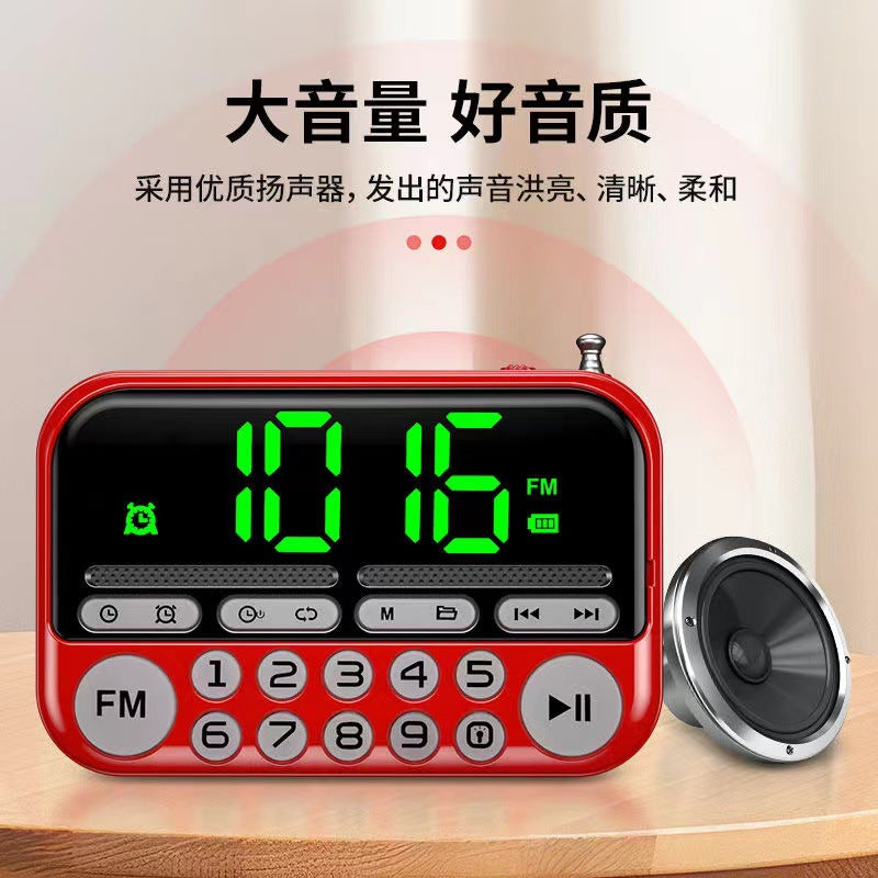 Tuoxiang t-6608 portable mini radio for the elderly, large screen clock, alarm clock, luminous display, card player