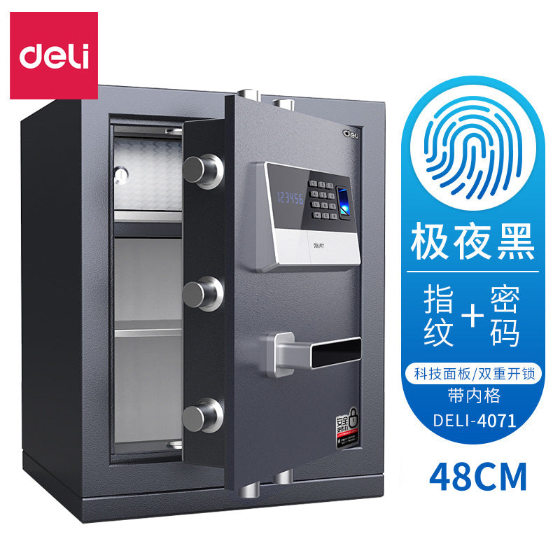 Deli Home Small Anti-theft Fingerprint Electronic Password Safe Deposit Box Bedside Office Large Mini All-Steel Safe Deposit Box