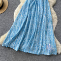 Frenchniche style blue printing suspender dress female summerk-style stereo flower large swingelegant princess dress fairy spirit