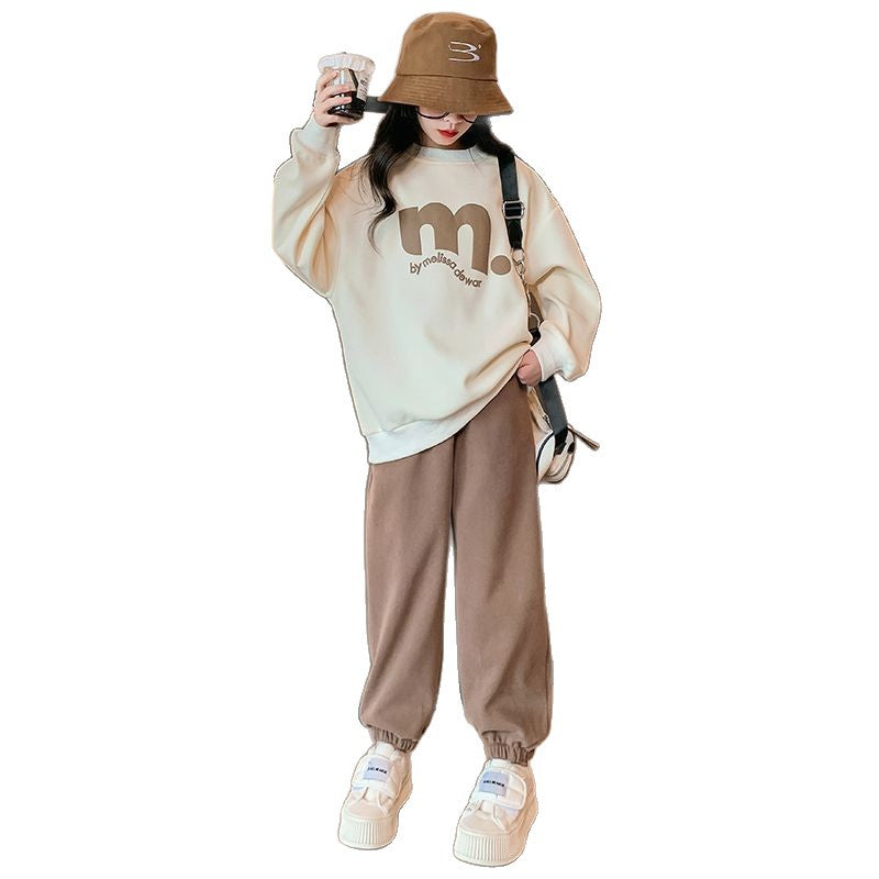 Girls' outfit set  new stylish autumn clothes two-piece set for girls, kids' spring and autumn fashionable loose-fit clothing for older children