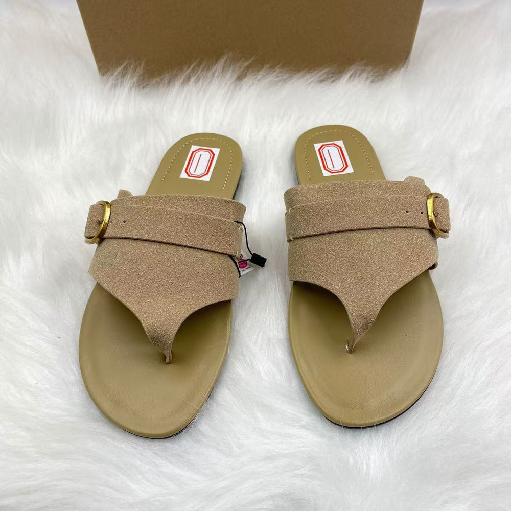 Za2025summer cross-border large metal hardware ring buckle slippers pure colorcasualeasiest for match round toe thick sole shoes