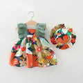 summer new arrival: girls' korean style floral flutter sleeve dress - princess dress with flutter sleeve patchwork and matching soft hat