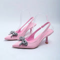 2026 new women's high heel sandals - pointed toe, ankle strap with bow, rhinestone chain detail, stiletto heel, low-cut pumps