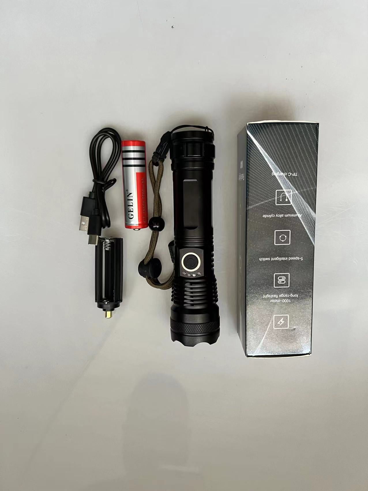 Cross-border P50 strong light power display LED long-range shooting P70 telescopic zoom night fishing USB charging strong light flashlight