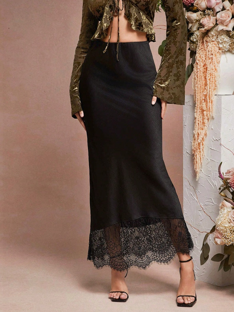 skirt lacepatchwork satin skirt socialite high-end women's clothing manufacturer source goods