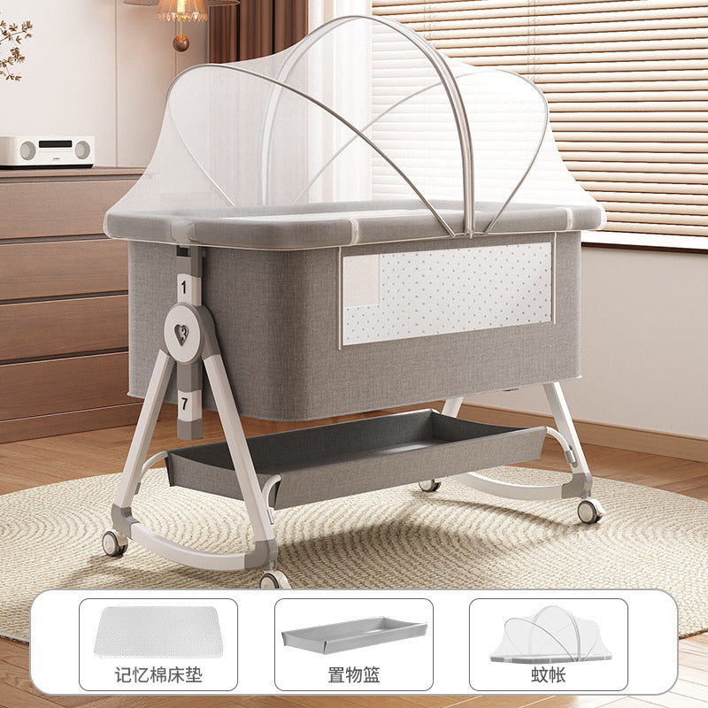 Foldable movable adjustable height crib newborn portable baby bed patchwork bed multifunctional baby bed