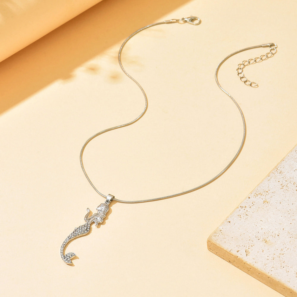 Wholesale mermaid pendants: european & american style, cute beach necklace, light luxury diamond-accented, versatile metal choker for women