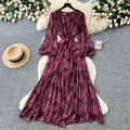 French lady style printingloosedress women's spring & falllong sleeves strap waist a-line long skirt slimming lookelegant skirt