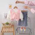 Korean style knitted vest and white shirt girl's outfit  - sweet & stylish bowknot floral set