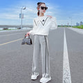 Girls' spring/autumn  new stylish tracksuit set - girls' casual wide-leg pants two-piece outfit for big girls and children