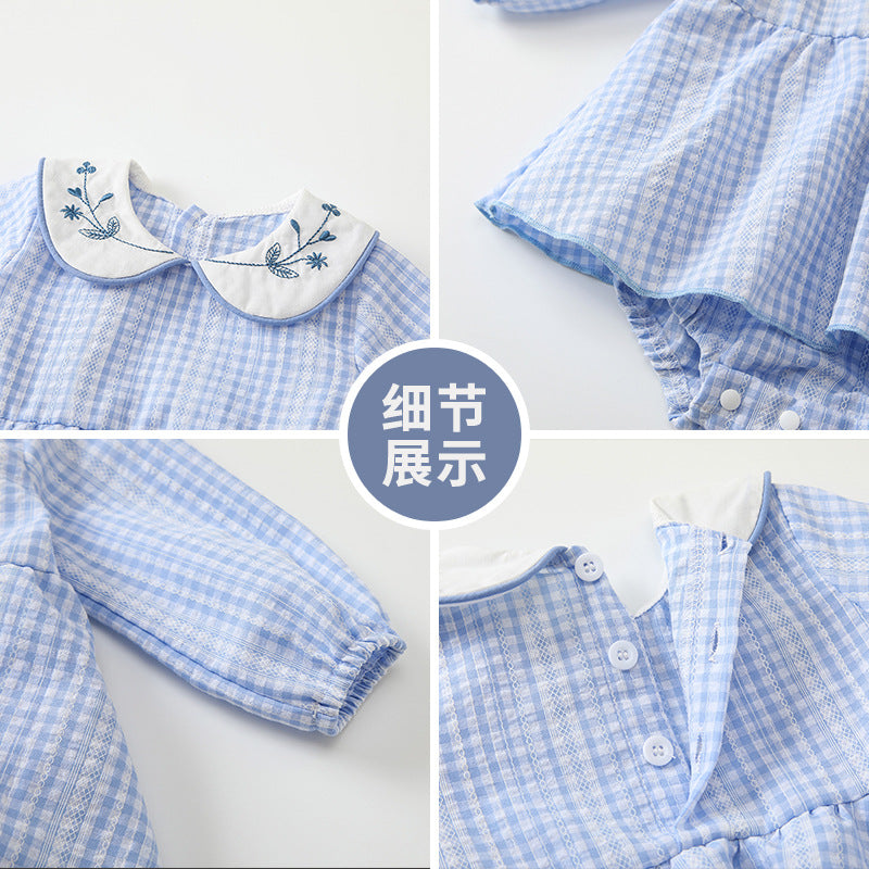Autumn jumpsuit type a new arrival infant baby girl butt skirt doll collar embroidered plaid climbing suit