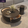 Minimalist sintered stone coffee table - small apartment, modern minimalist, light luxury, high-end round living room table, black, home, trending coffee table
