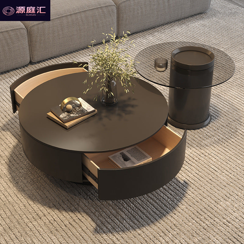 Minimalist sintered stone coffee table - small apartment, modern minimalist, light luxury, high-end round living room table, black, home, trending coffee table