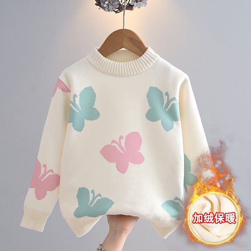 Girlsweaterfleece-linedthickened autumn winternew arrivalk-styleeasiest for matchbabyknitting bottom shirtkids styletops