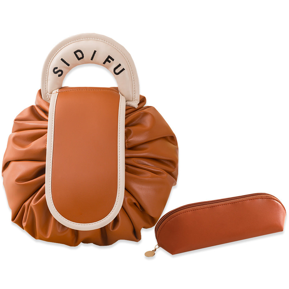 Printed Lazy Cosmetic Bag Twill Drawstring Storage Bag Large Capacity Portable Bundle Mouth Bag Travel Christmas Wash Bag