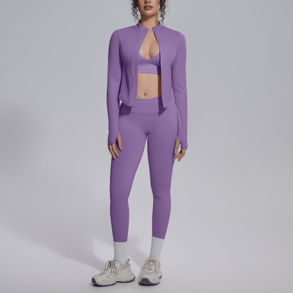 New seamless knit yoga set - high-waisted, butt-lifting, compression, quick-dry activewear three-piece outfit for outdoor running and fitness