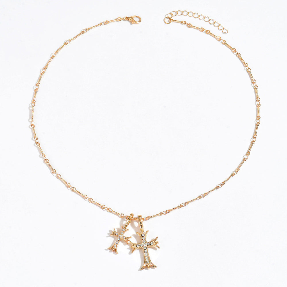 European and american cross-border double cross full diamond pendant necklace niche accessible luxury high-end trendy bamboo clavicle chain accessories
