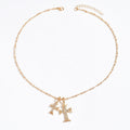 European and american cross-border double cross full diamond pendant necklace niche accessible luxury high-end trendy bamboo clavicle chain accessories