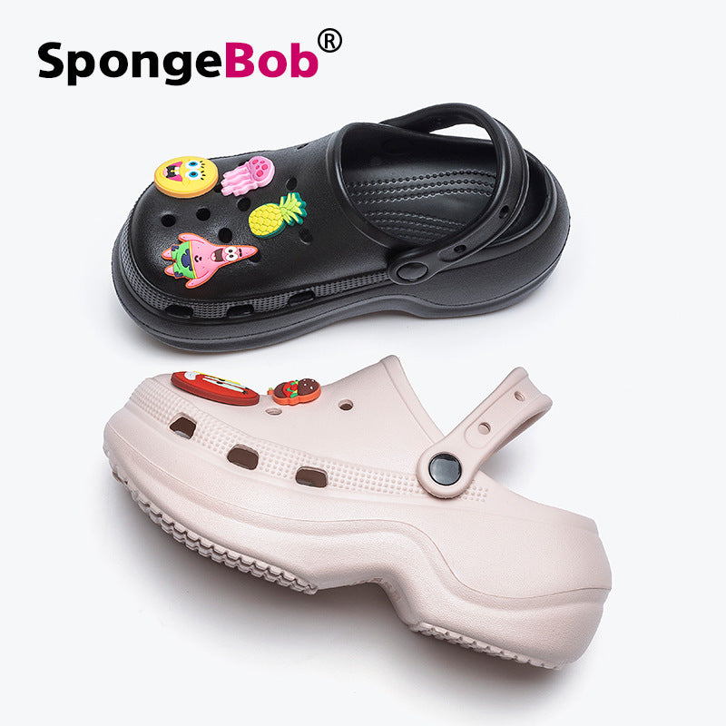 Spongebob squarepants thick sole crocs women's new arrival heightenednon-slip deodorizing filter toe sandals and slippers summer outwear
