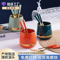 Custom stainless steel fruit fork set with ceramic fruit fork jar - multi-purpose pen holder, high-value fruit forks, customizable designs