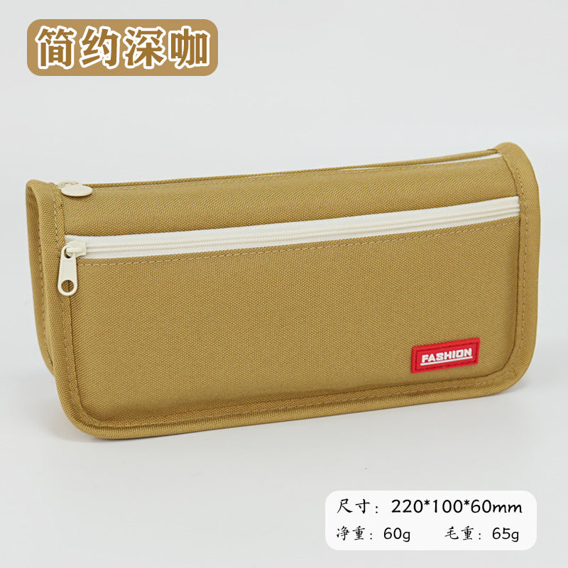 Pencil bag customization solid color simple can be printed logo primary school students stationery box large capacity double zipper pencil bag wholesale