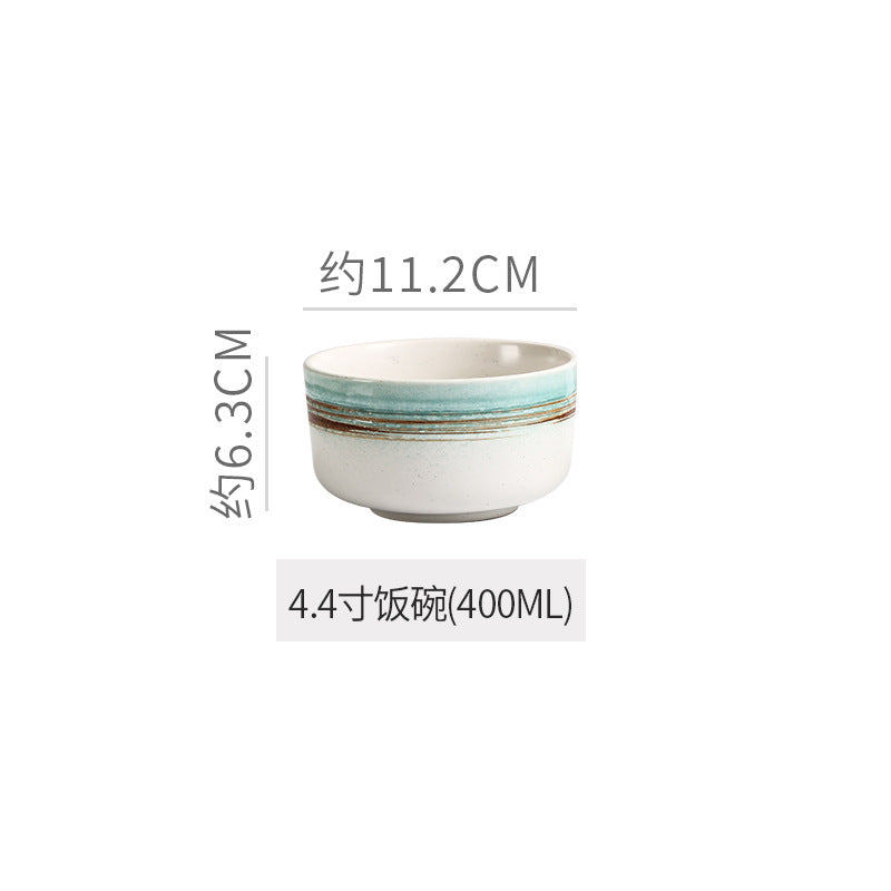 Personalized retro ink style ceramic tableware bowls, plates, dishes, restaurant for home threaded dessert plate, good-looking western dinner plate