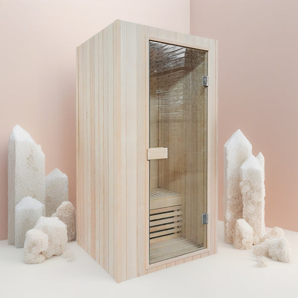 Small 1m ² indoor single custom home traditional dry steam sauna room, automatic sprinkler sauna stove, hemlock wood