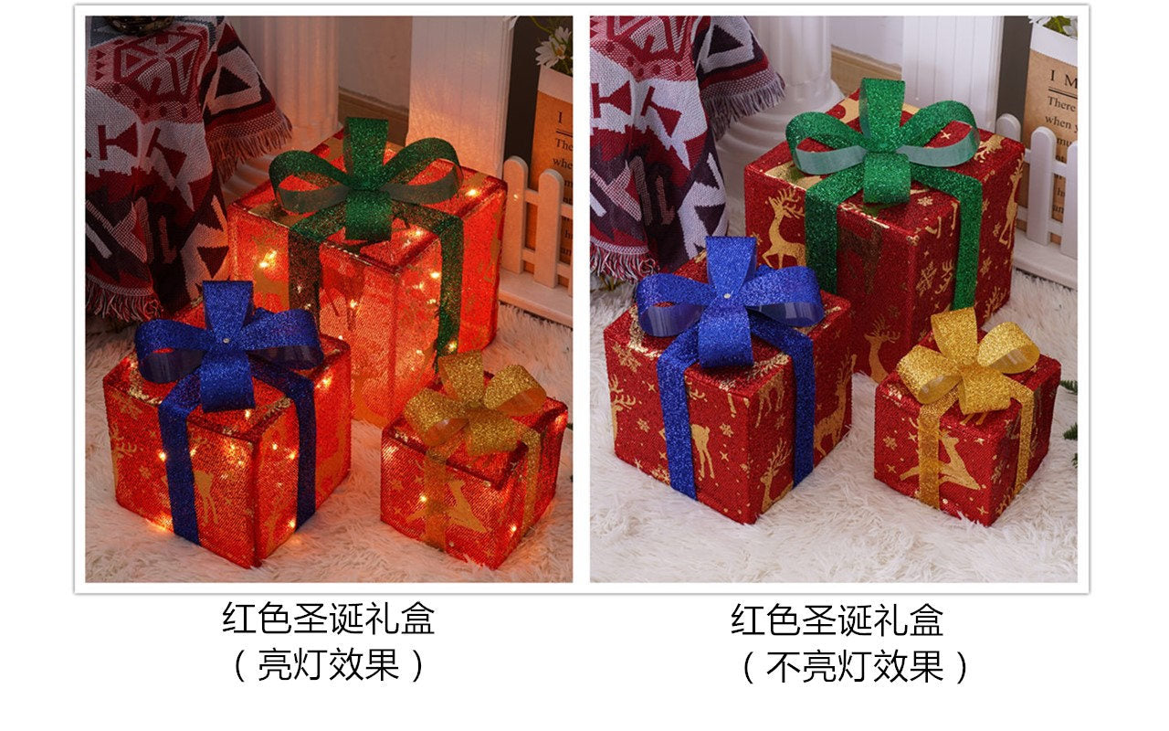 Popular Christmas gift box three-piece Christmas light decoration ambient light ins wind indoor and outdoor flashing ornament