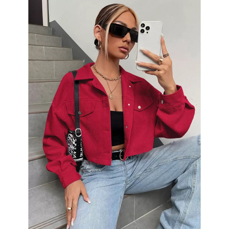 fashion  winter new arrivalretrocasual lapel loose corduroy jacket outwear women