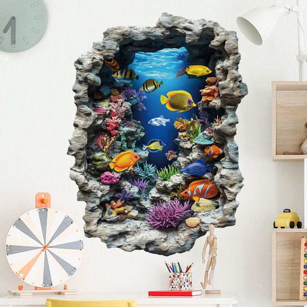 Xian 46017 3D effect ocean fish background wall decoration sticker bathroom glass broken wall deep sea fish wall sticker