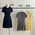 Classic export polo style preppy casual summer cable knit short sleeve knit dress skirt for women