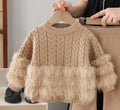 Girls' faux mink two-piece sweater set -  autumn/winter new collection - baby girl crewneck sweater and pants outfit