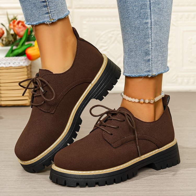 autumnew arrival cross-border plus size medium heel square heel flats women's k-style round toe tie backexport loafers women's flats