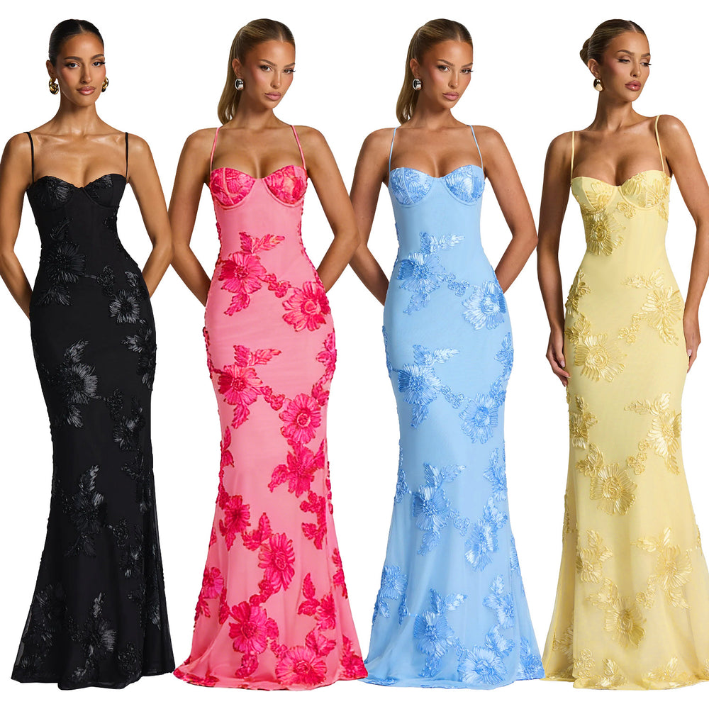 C7672 cross-border   fashion women's elegant sexy jacquard camisole party dress