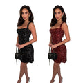 C7648 cross-border   fashion women's sexy slim-fit sequin strap bodycon dress