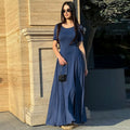 European and american women's clothing  summer new arrivals: solid color fashionable elegant round neck slim fit short sleeve a-line maxi dress