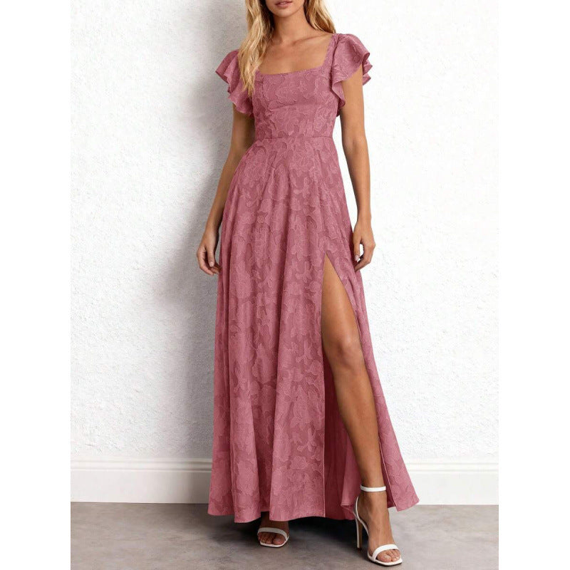 fashion:  summer new arrival - elegant ruffle sleeve floral slit maxi dress for women (us/eu)