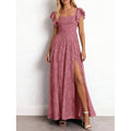 fashion:  summer new arrivals - elegant ruffle sleeve floral slit maxi dress for women (us/eu)