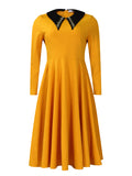 D461   fashionpure color women's long sleeves lapel eleganceslimming look large swing african exportdress