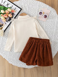 autumn new arrival: cross-border e-commerce sweet ruffle top & 3d floral shorts two-piece set for girls