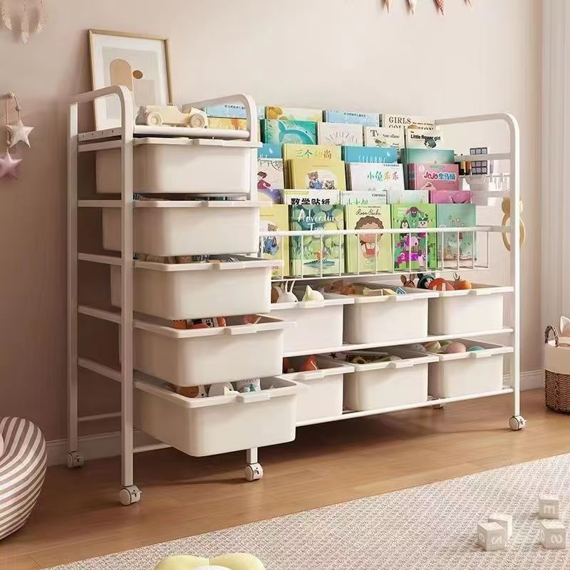 Mobile bookshelf home picture book rack children's reading baby bookcase multi-layer toy floor storage simple storage rack
