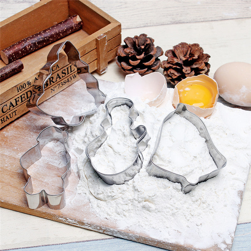 Factory direct christmas stainless steel cookie cutters - christmas tree & santa series - diy baking molds for cookies
