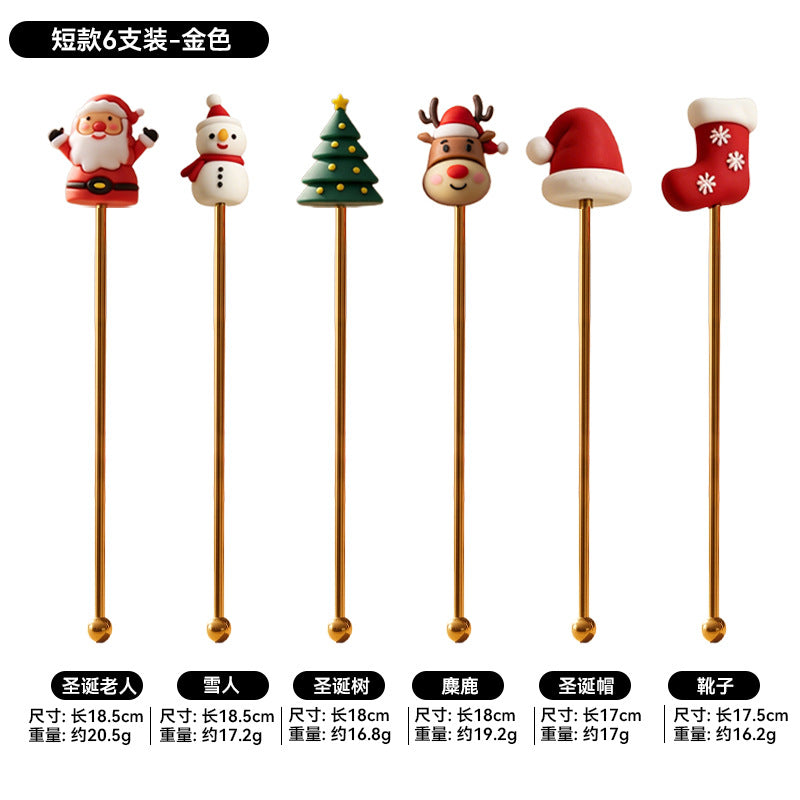 304 stainless steel christmas reindeer & snowman stirring spoon set - coffee, milk tea, dessert spoons - exquisite gift box packaging - wholesale