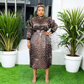 Aliexpress cross-border: plus size african women's leopard print top & skirt two-piece set with pockets