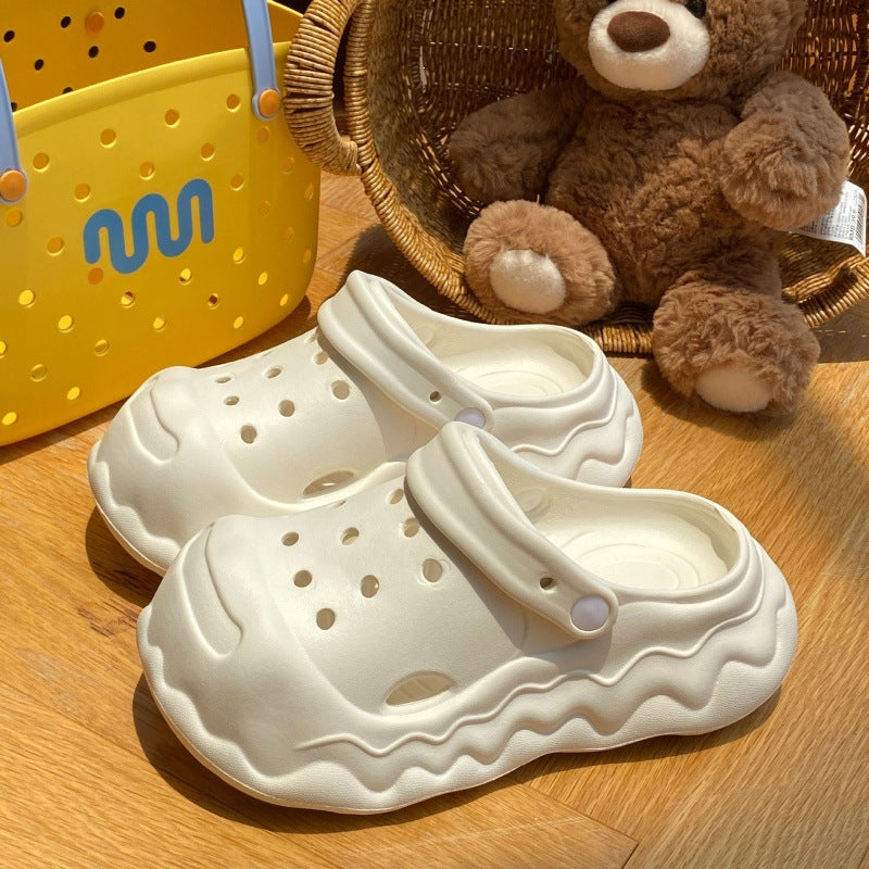 Cute cartoon hello kitty clogs - fairy style outdoor summer thick sole height increasing non-slip "stomping on clouds" beach closed-toe slippers